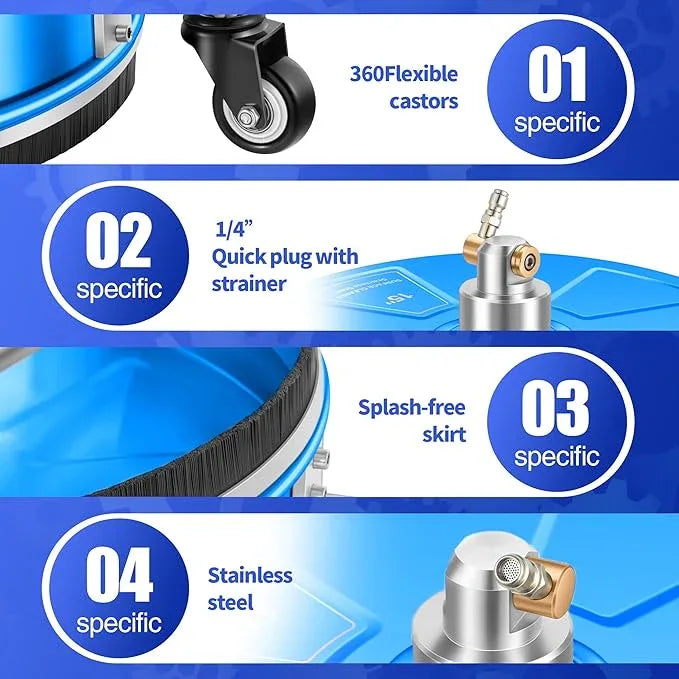 15" Pressure Washer Surface Cleaner with 4 Wheels - Coated Blue Stainless Steel Surface Cleaner for Pressure Washer Attachment for Concrete, Driveway, Patio, Sidewalk, Deck and Driveways - PWS15B - NeatNest
