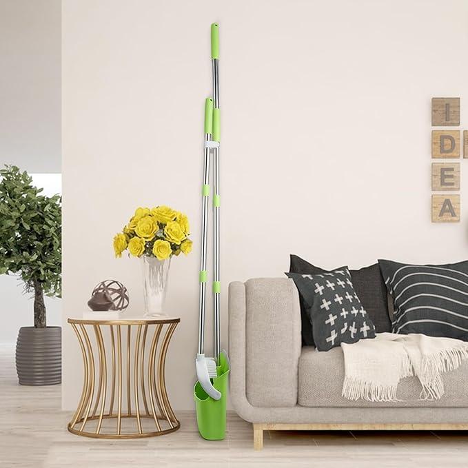Broom and Dustpan Set, Dustpans with Broom Combo for Home, Heavy Dust Broom and Dustpan Combo, Long Handle Dust Pan and Broom Set for Kitchen, Office, Pet Hair(Gray Green) - NeatNest