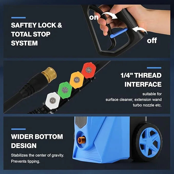 5000PSI Power Cleaner with 33FT Pressure Cleaner Hose, 4 Nozzles for Home/Car(Blue) - NeatNest