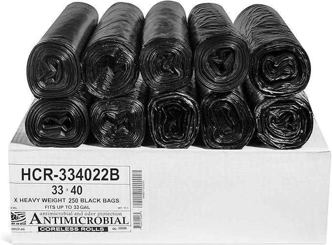 Aluf Plastics High Density Trash Bags, 33 Gallon, 250 Count, 22 Micron (eq), 33" x 40", Black, for Bathroom, Office, Industrial, Commercial, Janitorial, Municipal, Recycling - NeatNest