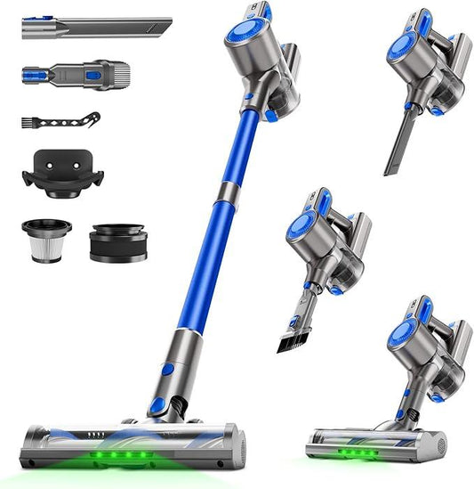 Cordless Vacuum Cleaner for Home, Powerful Stick Vacuum with Rechargeable Battery, Green Light Anti-Tangle Brush, 6-in-1 Lightweight Handheld Vacuum for Pet Hair, Hard Floor, Carpet, Blue - NeatNest