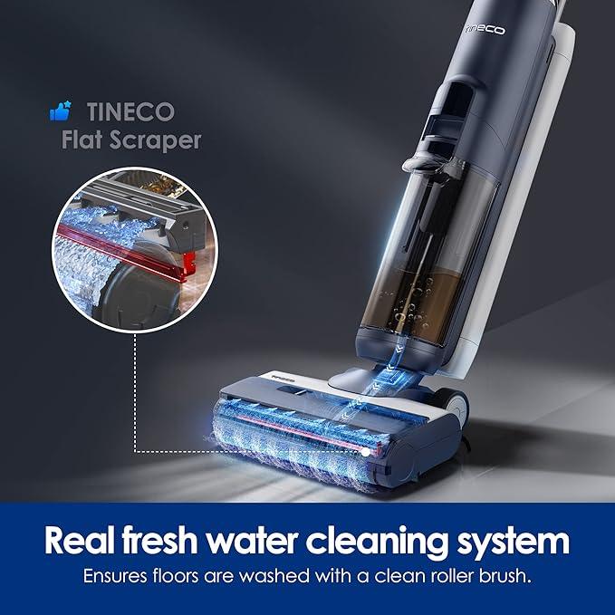 Tineco Floor ONE S5 Smart Cordless Wet Dry Vacuum Cleaner and Mop for Hard Floors, Digital Display, Long Run Time, Great for Sticky Messes and Pet Hair, Space-Saving Design, Blue - NeatNest