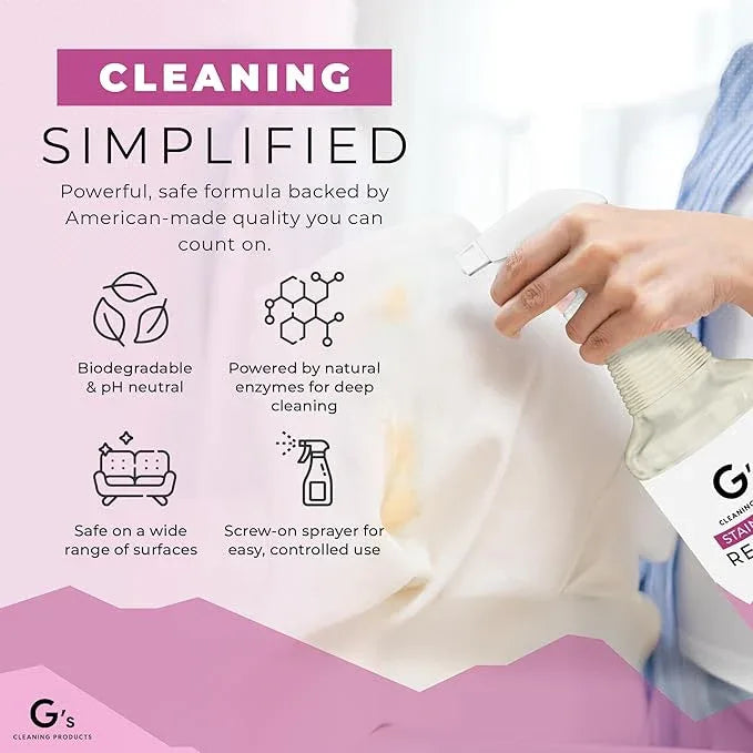 G's Cleaning Biodegradable Stain & Odor Remover Spray – 32 oz Pet Urine Enzyme Cleaner – Pet Odor Eliminator for Home – Cat & Dog Pee Carpet Cleaner – Stain Remover for Rug, Floor, Furniture, Mattress - NeatNest