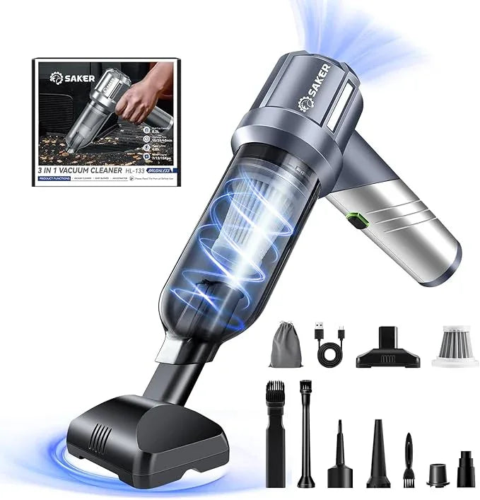 Saker Car Vacuum Portable Cordless, Foldable Mini Handheld Vacuum Cordless and Air Duster 17000PA High Power Vacuum Cleaners for Home,Cars,Office Cleaning HL133 Silver - NeatNest