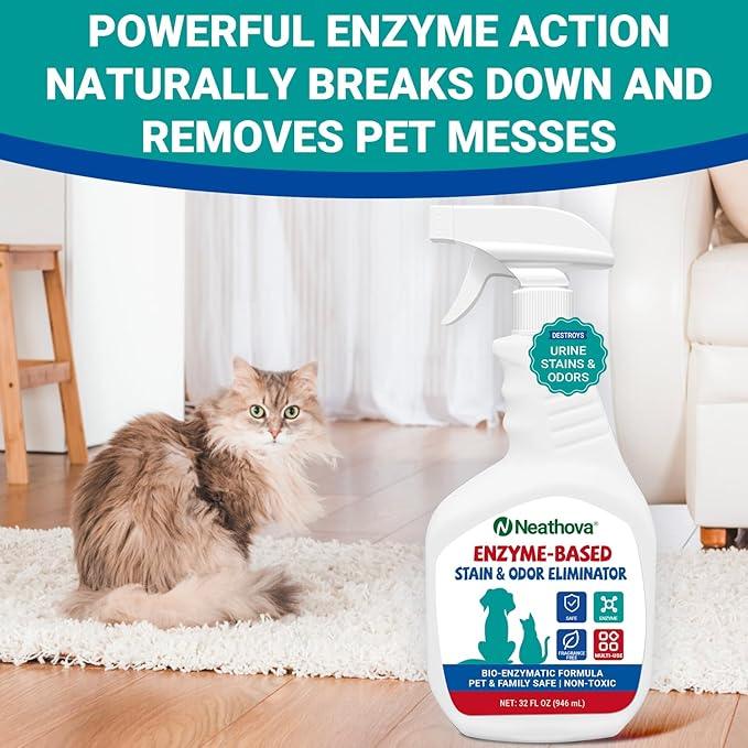 Stain & Strong Odor Eliminator, Enzyme Cleaner, Pet Odor Eliminator for Home - Carpet Stain Remover for Cats & Dog Pee - Urine Destroyer - Carpet Cleaner Spray Clear - NeatNest