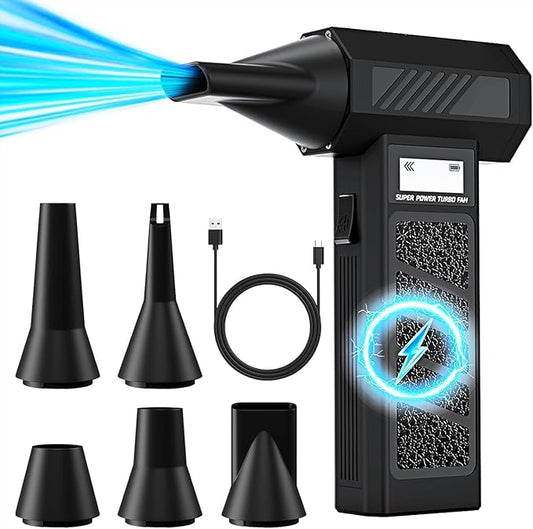 Yizhet Cordless Air Duster, 130,000 RPM High-Speed Rechargeable Compressed Air Duster with 5000mAh Battery, 4 Speeds, 5 Nozzles & LED Light for Computer Cleaning, Car Interior and Home Dusting