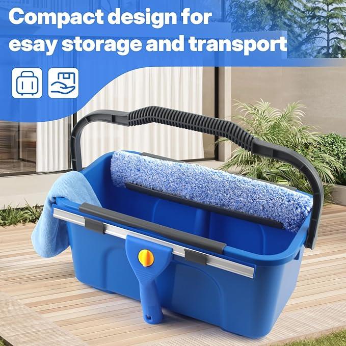 Window Cleaning Kit with Bucket 3 Gallon, 14" Window Squeegee and 15" Scrubber with 61" Long Handle, Professional Window Washing Equipment Cleaner Tool for Home Outdoor Commercial Use - NeatNest