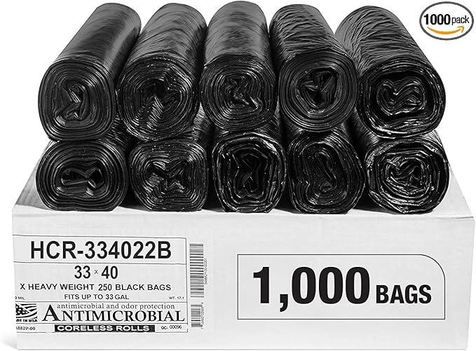 Aluf Plastics High Density Trash Bags, 33 Gallon, 1000 Count, 22 Micron (eq), 33" x 40", Black, for Bathroom, Office, Industrial, Commercial, Janitorial, Municipal, Recycling - NeatNest