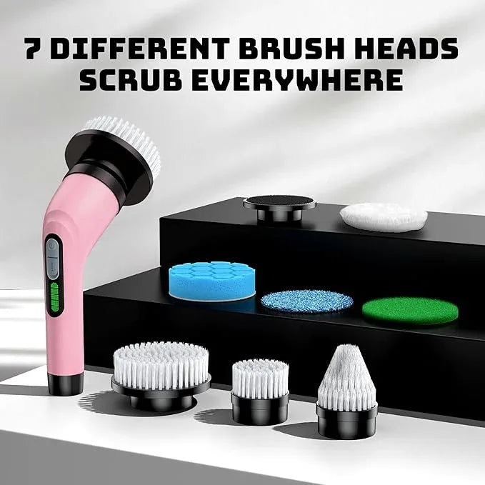 Electric Spin Scrubber - Cordless Bathroom Scrubber with 7 Brush Heads - Dual Speed IPX7 Waterproof Power Scrubber for Heavy-Duty Bathtub, Glass, Tile, and Car Cleaning (Pink) - NeatNest