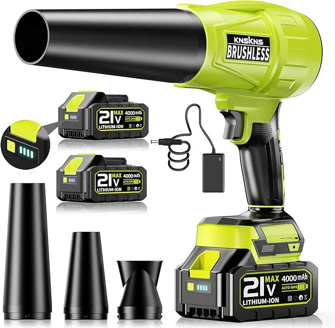 Electric Leaf Blower Cordless,580000RPM Lightweight Handheld Leaf Blower with 2 x 4.0Ah Battery and Charger,Powerful Battery Blower with 3 Extended Nozzle for Lawn Care, Patio Cleaning and Dust - NeatNest