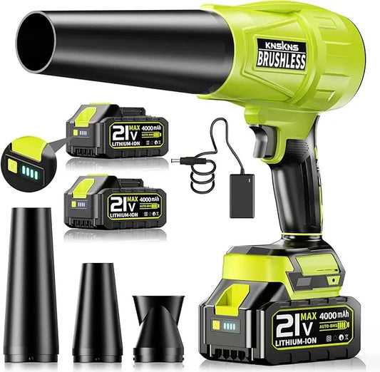 Electric Leaf Blower Cordless,580000RPM Lightweight Handheld Leaf Blower with 2 x 4.0Ah Battery and Charger,Powerful Battery Blower with 3 Extended Nozzle for Lawn Care, Patio Cleaning and Dust - NeatNest