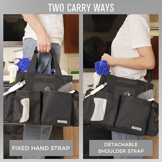 Compact Wearable Cleaning Caddy, Small Supplies Organizer with Handle & Shoulder Straps for Housekeepers, Under Sink & Car Cleaning Tool Organizer Bag (Black) - NeatNest