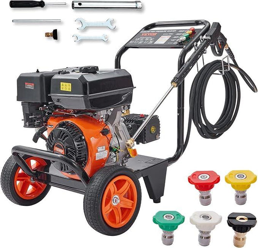 VEVOR Gas Pressure Washer, 4400 PSI 4.0 GPM, Gas Powered Pressure Washer with Copper Pump, Spray Gun and Extension Wand, 5 Quick Connect Nozzles, for Cleaning Cars, Homes, Driveways, Patios - NeatNest