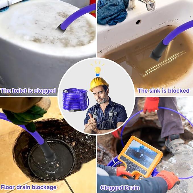 NIFUAL 50FT Sewer Jetter Kit for Pressure Washer, 5800PSI Pressure Drain Cleaner Hose 1/4 Inch NPT Corner, Rotating and Button Hose Sewer Jetting Nozzle Waterproof Tape Pearl Corsage Pin Spanner Glove - NeatNest