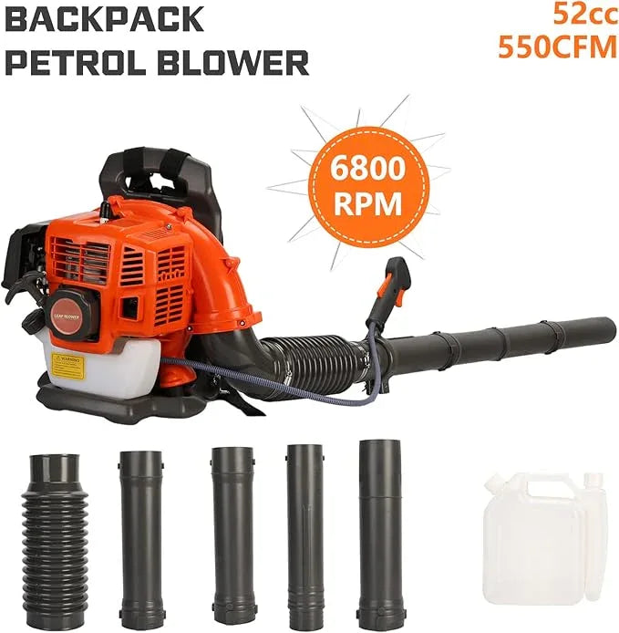 63CC Backpack Leaf Blower Gas Powered, 3HP 2-Stroke Engine, 665CFM High Velocity Air Cooling System, Adjustable Backpack Blowers Gas for Lawn, Garden, Yard, Snow, Gutter Cleaning (Flame Red) - NeatNest