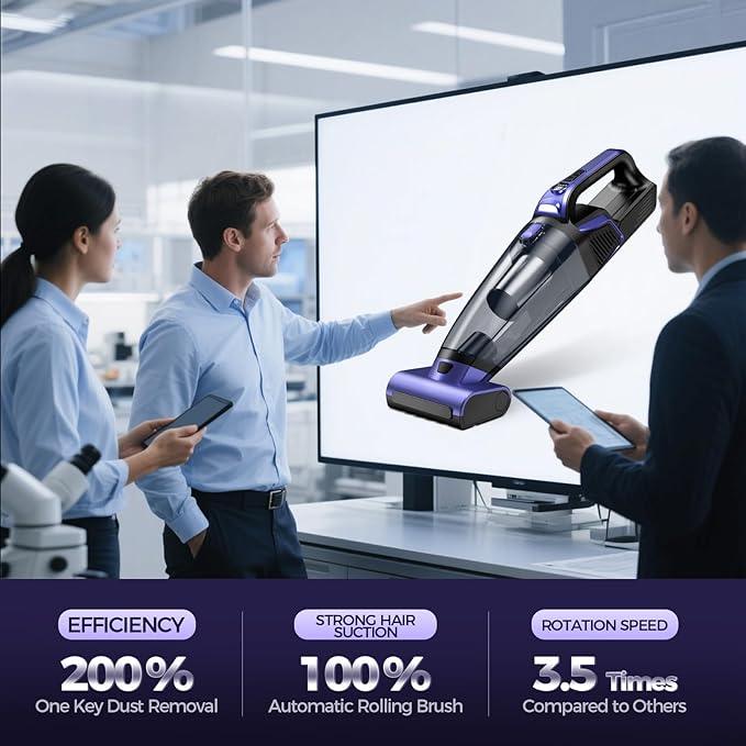 Pet Hair Handheld Vacuum Cordless: 20000PA High Power Car Vacuum with Motorized Brush and LED Light, Rechargeable Hand Held Vacuum Cleaner with Reusable Filter for Car, Home, Office & Pet, Purple - NeatNest