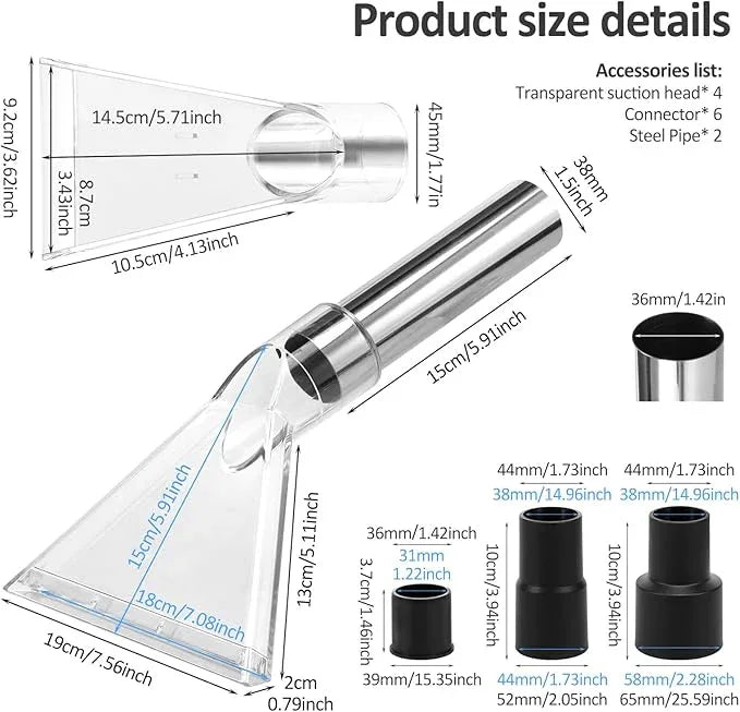 2 Set Vacuum Extractor Attachment with 2-1/2" and 1-7/8" and 1-1/4" Adapters Universal Vacuum Extraction Nozzle Kit Car Detailing Vac Head Tool for Carpet Cleaning - NeatNest