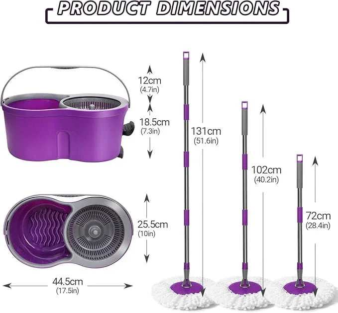 Spin Mop and Bucket with Wringer Set,Masthome 360°Spinning Bucket System with 3 Reusable Pads,EasyWring Microfiber Mop and Buckets for Floor Cleaning, Wet Dry Floor Mop for Home & Office - NeatNest