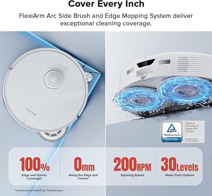 roborock Qrevo Curv Robot Vacuum and Mop, 18,500Pa Suction, Zero-Tangling, AdaptiLift Chassis, FlexiArm Technology, Hot Water Mop Washing & Dock Self Cleaning, Al Obstacle Recognition - NeatNest