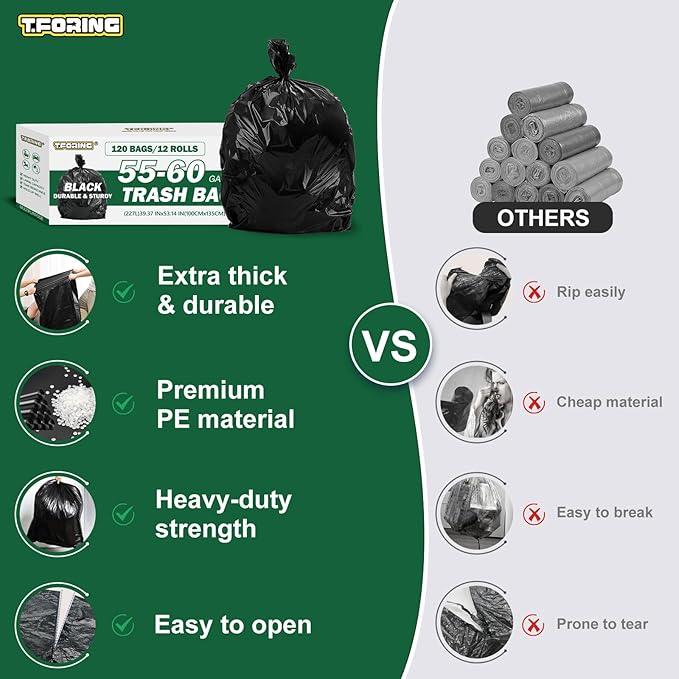 55-60 Gallon Black Trash Bags 120 Count - 40''x53'' Extra Large 50+ Gallon Garbage Bags,Unscented Strong Huge Can Liners for Construction Industrial Yard Outdoor Commercial - NeatNest