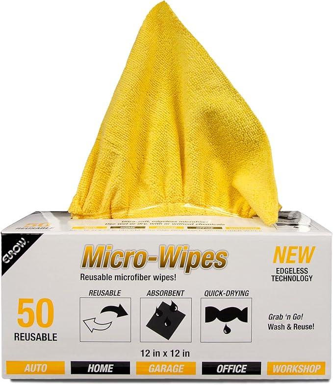 Eurow 200GSM Microfiber Cleaning and Drying Cloths with Dispenser Box, Reusable, Streak-Free, Scratch-Free, Ultra Absorbent, Edgeless for All Surface Types, 12x12in, 50-Pack, Yellow - NeatNest
