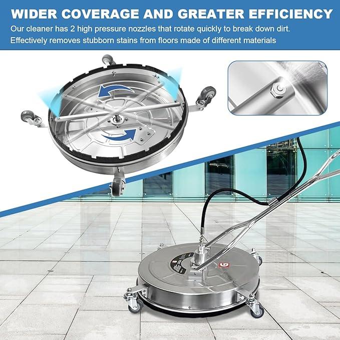 Garvee 24" Pressure Washer Surface Cleaner with 4 Wheels&Dual Handles, 4900PSI Stainless Steel Surface Cleaner Attachment for Pressure Washer for Concrete Driveway Sidewalk Deck Patio (20 in) - NeatNest
