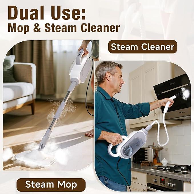 Steam Mop, 13-in-1 Powerful Handheld Steam Cleaner with 13 Accessories, 500ML Removable Tank, 23FT Power Cable, Detachable Steam Mops for Floor Cleaning, Tiles, Windows, Tile Grout, Carpets, Furniture - NeatNest