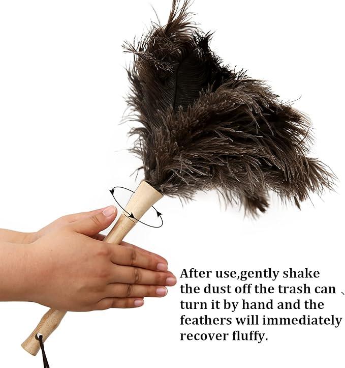 Ostrich Feather Duster 16 inch Feather Duster Fluffy Natural Genuine Ostrich Feathers with Wooden Handle and Eco-Friendly Reusable Handheld Ostrich Feather Duster for Cleaning Supplies - NeatNest