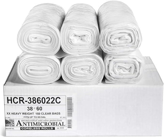 Aluf Plastics High Density Trash Bags, 60 Gallon, 150 Count, 22 Micron (eq), 38" x 60", Clear, for Bathroom, Office, Industrial, Commercial, Janitorial, Municipal, Recycling - NeatNest