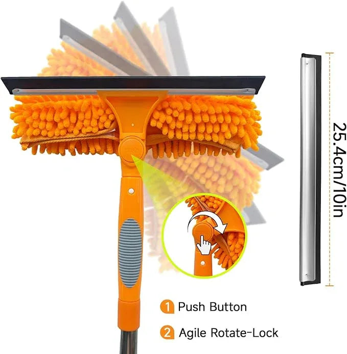 67" Squeegee Window Cleaner 2 in 1 Rotatable Window Cleaning Tool Kit with Extension Pole, Window Washing Equipment with Bendable Head for Indoor & Outdoor High Windows and Car Glass - NeatNest