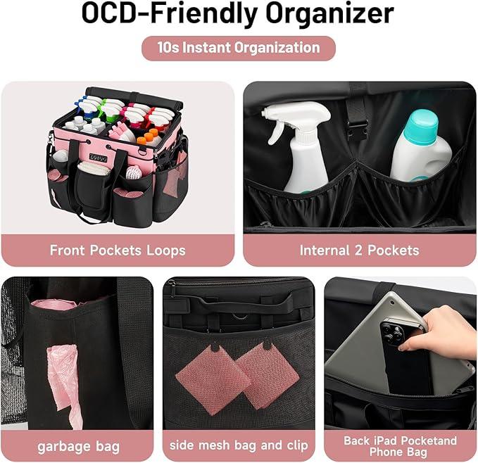 Large Cleaning Caddy for Cleaning Supplies Organizer, Rolling Cleaning Caddy Bags with Wheels for Housekeepers, Cleaning Carts on Wheels for Home Car Office Picnic - NeatNest