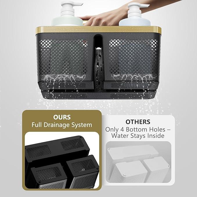 Shower Caddy Dorm Men: Plastic Bathroom Caddy Organizer with Handle and Holes, Bath Caddy for College Dorm, Portable Shower Basket Tote for Toiletry, Travel, GYM, Camp Essentials Black/Gold - NeatNest