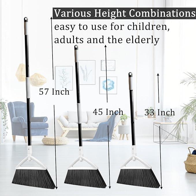 Outdoor Indoor Broom, Brooms for Sweeeping Indoor, Heavy-Duty Kitchen Broom with Long Pole, Angle Broom White for Garages Restaurant Courtyard Office Slidewalk Lobby Sweep Dust - NeatNest