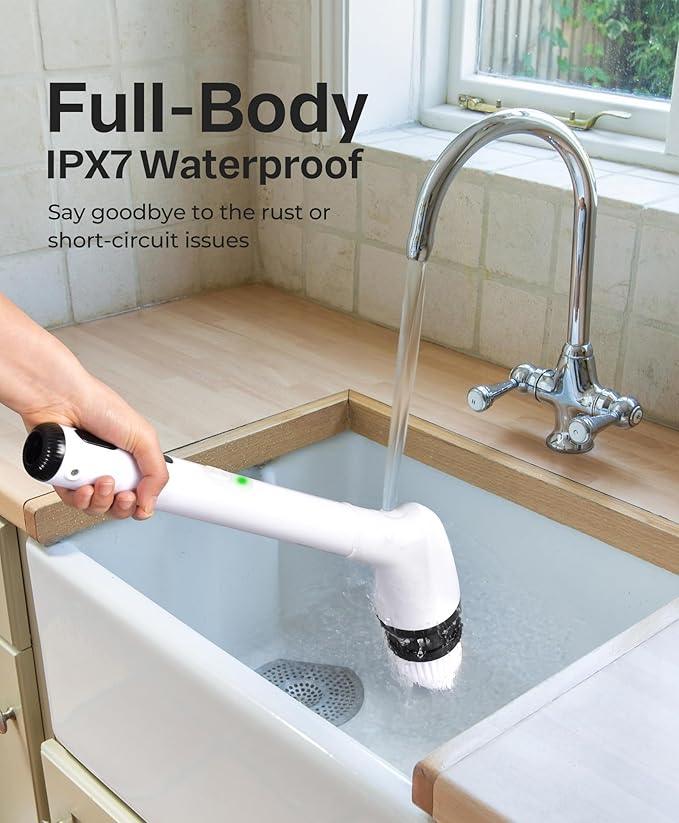 LyriFine Electric Spin Scrubber, New Full-Body IPX7 Waterproof Bathroom Cleaner Brush, Shower Scrubber with Long Handle & 2 Speed, Heads Replacement, Cleaning Supplies for Tub Shower Tile Floor - NeatNest