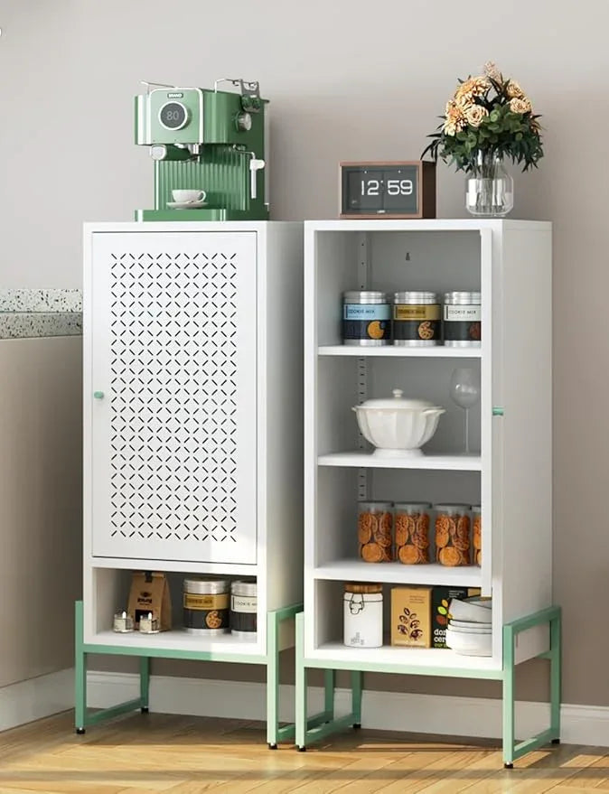 Metal Storage Cabinet with Adjustable Shelves, 42.51"H Freestanding Organizer for Pantry, Kitchen, Bathroom & Laundry Room, Strong & Rust-Resistant, Easy Assembly (White & Green Stylish Two-Tone) - NeatNest