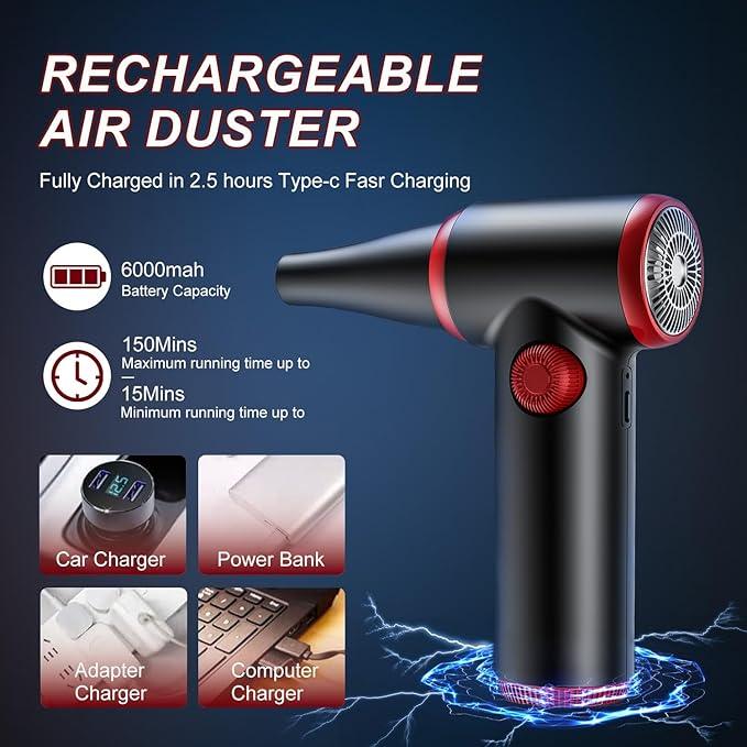 ATEngeus Compressed Air Duster, Stepless Speed Electric Air Duster, 100500RPM Cordless Air Duster with LED Light, Rechargeable Air Blower Replaces Canned Air, Keyboard Cleaner for Laptop, PC - NeatNest