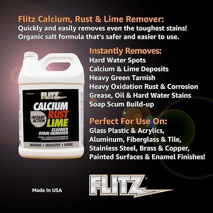 Flitz Calcium, Rust, & Lime Remover - 1 Gallon Bottle of USA-Made Limescale Remover for Toilets, Showers, and More - Powerful Spray that Instantly Eliminates Tarnish, Grease, and Other Grime (1 Pack) - NeatNest