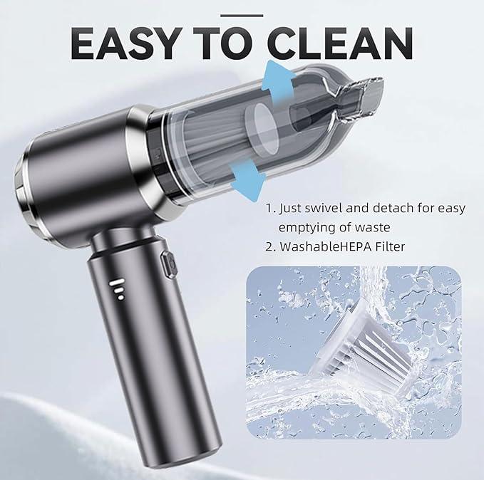 Car Vacuum Portable Cordless, 19000Pa Mini Vacuum Cleaner High Power 4-in-1 Compressed Air Duster Blower Pump Small Handheld Vacuum Cleaner Cordless Rechargeable for Car Home Office Desk - NeatNest