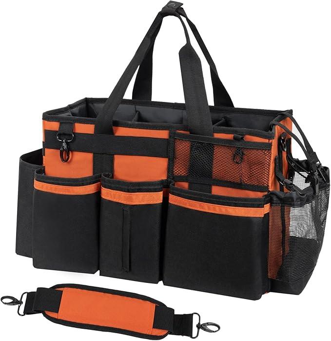 Wearable Cleaning Caddy, Cleaning Caddy Supplies Organizer with Handle & Shoulder Straps for Housekeepers, Under Sink & Car Cleaning Tool Organizers Bag with 4 Foldable Divider (RetroOrange) - NeatNest