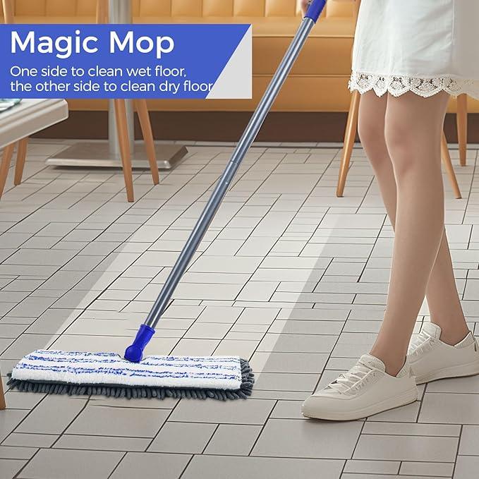 MASTERTOP Microfiber Dust Mop,Double-Sided Flat Mops for Hardwood Floors with 4 Reusable Mop Pads, Floor Mops with Stainless Steel Handle and Extension, Cleaner for Hardwood, Vinyl, Laminate, Tile - NeatNest