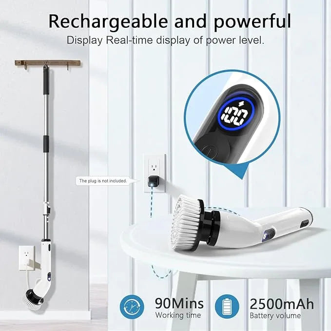 TUYU Electric Spin Scrubber, Full-Body IPX7 Waterproof Bathroom Scrubber with Power LCD Display, Adjustable Extension Handle, Cordless Shower Cleaner Brush for Bathtub Kitchen Wall Cleaning - NeatNest