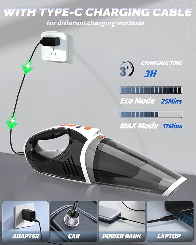 BRL Handheld Vacuum Cordless Car Vacuum Cleaner Rechargeable with LED, Hand Vacuum Lightweight, High Power Suction, Hand Held Vacuum Washable Filter and Multi-Nozzles for Car, Home Office, Pets - NeatNest