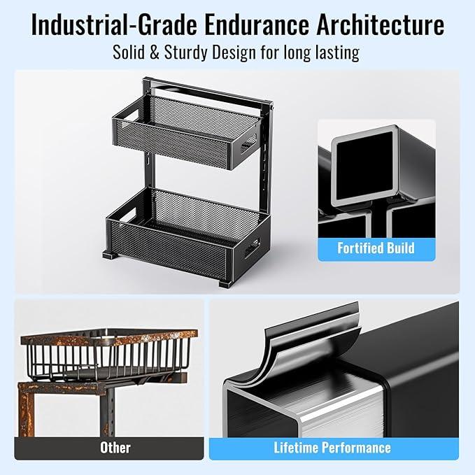2 Pack Under Sink Organizer and Storage, Metal Under Kitchen Sink Organizer, Slide Out Bathroom Organizers and Storage, Undersink Organizers for Kitchen Bathroom Cabinet - NeatNest