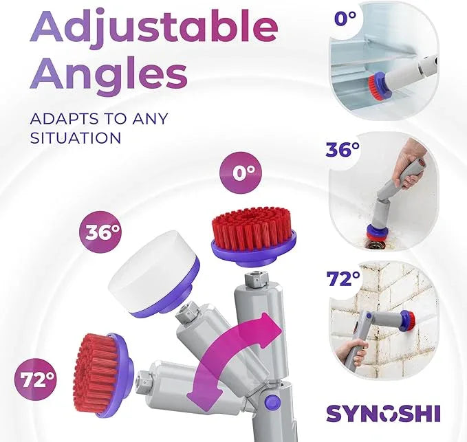 SYNOSHI PRO Electric Spin Scrubber, Cordless Cleaning Brush Bathroom Scrubber. Waterproof Shower Cleaner Brush with Adjustable Angles, 2 Speed, 180Min Work Time for Floor, Bathtub, Kitchen, Car, Tub - NeatNest