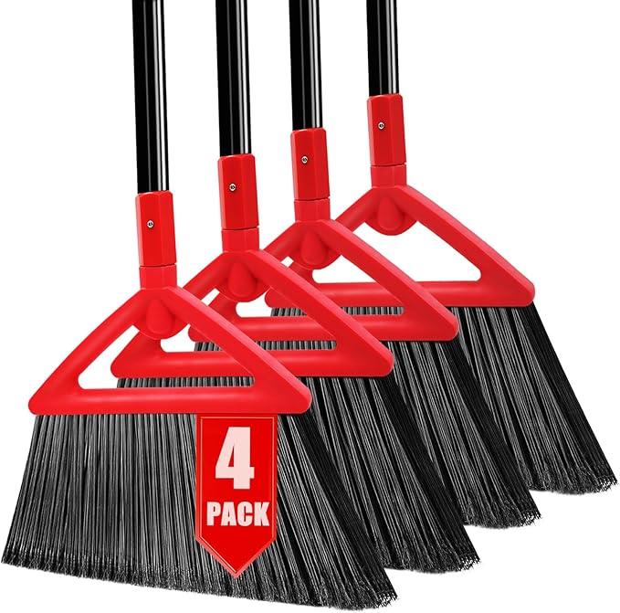 Heavy Duty Broom of Outdoor and Indoor, 4 Packs Upgraded Commercial Angle Brooms, Perfect Red Broom of House,Kitchen, Garage, Courtyard, Concrete - NeatNest