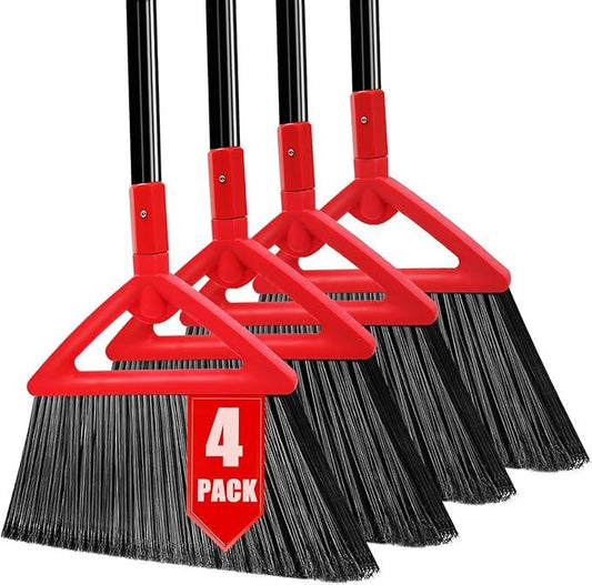 Heavy Duty Broom of Outdoor and Indoor, 4 Packs Upgraded Commercial Angle Brooms, Perfect Red Broom of House,Kitchen, Garage, Courtyard, Concrete - NeatNest