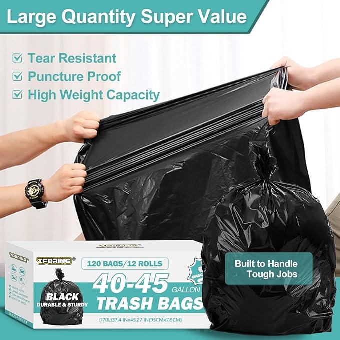 40-45 Gallon Black Trash Bags 120 Count - 37''x45'' Large Garbage Bags Unscented, 40+ Gallon Trash Can Liners, Multipurpose for Office, Outdoor, Recycling and Commercial - NeatNest