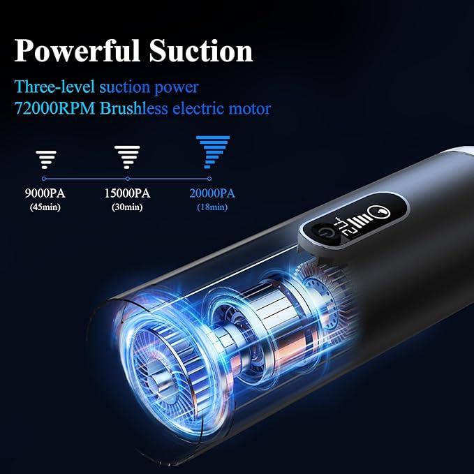 Minthouz Car Vacuum Portable Cordless - 20000PA High Power Handheld Vacuum with LED Display, 2.5H Fast Charging Up to 45 Mins of Runtime, Hand Vac Cordless Rechargeable for Car Home Corner Cabinet - NeatNest