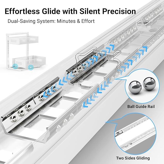 Pull-out Under Kitchen Sink Organizer, Metal Functional Under Sink Organizer, Height Adjustable Under Bathroom Sink Organizer, Under Sink Storage for Kitchen Bathroom Cabinet (White) - NeatNest