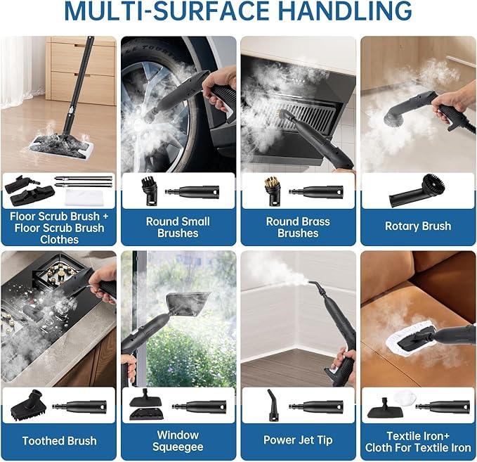 Steam Cleaner, Powerful Heavy Duty Canister Steamer with 34 Accessories, Steam Mop with 16.4 Ft Extra-Long Power Cord for Home Floor Cleaning, Grout, Upholstery, Car Detailing, White - NeatNest